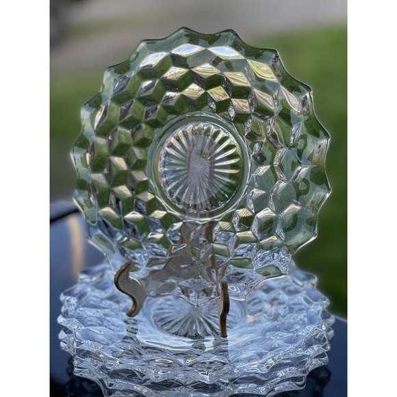 4 Vintage Fostoria American Clear Glass SALAD Sandwich Plate Dessert - Picture 2 of 8